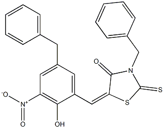 3-benzyl-5-{5-benzyl-2-hydroxy-3-nitrobenzylidene}-2-thioxo-1,3-thiazolidin-4-one Structure