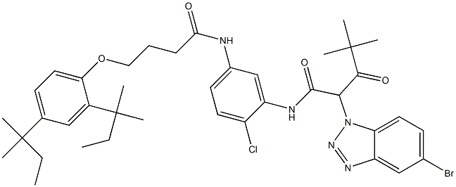 2-(5-bromo-1H-1,2,3-benzotriazol-1-yl)-N-(2-chloro-5-{[4-(2,4-ditert-pentylphenoxy)butanoyl]amino}phenyl)-4,4-dimethyl-3-oxopentanamide Structure