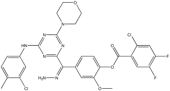 4-{2-[4-(3-chloro-4-methylanilino)-6-(4-morpholinyl)-1,3,5-triazin-2-yl]carbohydrazonoyl}-2-methoxyphenyl 2-chloro-4,5-difluorobenzoate Structure
