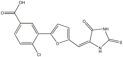 4-chloro-3-{5-[(5-oxo-2-thioxo-4-imidazolidinylidene)methyl]-2-furyl}benzoic acid 구조식 이미지