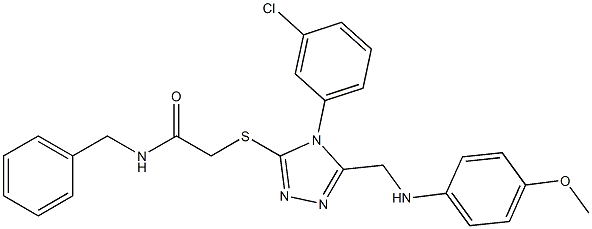 N-benzyl-2-({4-(3-chlorophenyl)-5-[(4-methoxyanilino)methyl]-4H-1,2,4-triazol-3-yl}sulfanyl)acetamide 구조식 이미지