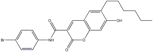 N-(4-bromophenyl)-6-hexyl-7-hydroxy-2-oxo-2H-chromene-3-carboxamide 구조식 이미지