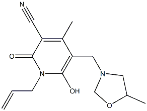 1-allyl-6-hydroxy-4-methyl-5-[(5-methyl-1,3-oxazolidin-3-yl)methyl]-2-oxo-1,2-dihydropyridine-3-carbonitrile 구조식 이미지
