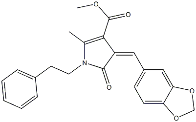 methyl 4-(1,3-benzodioxol-5-ylmethylene)-2-methyl-5-oxo-1-(2-phenylethyl)-4,5-dihydro-1H-pyrrole-3-carboxylate 구조식 이미지