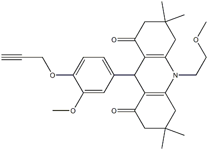 10-(2-methoxyethyl)-9-[3-methoxy-4-(prop-2-ynyloxy)phenyl]-3,3,6,6-tetramethyl-3,4,6,7,9,10-hexahydroacridine-1,8(2H,5H)-dione Structure