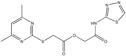 2-oxo-2-(1,3,4-thiadiazol-2-ylamino)ethyl [(4,6-dimethyl-2-pyrimidinyl)sulfanyl]acetate 구조식 이미지