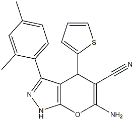 6-amino-3-(2,4-dimethylphenyl)-4-(2-thienyl)-1,4-dihydropyrano[2,3-c]pyrazole-5-carbonitrile Structure