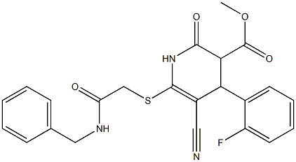 methyl 6-{[2-(benzylamino)-2-oxoethyl]sulfanyl}-5-cyano-4-(2-fluorophenyl)-2-oxo-1,2,3,4-tetrahydropyridine-3-carboxylate Structure