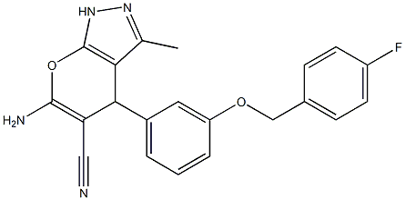 6-amino-4-{3-[(4-fluorobenzyl)oxy]phenyl}-3-methyl-1,4-dihydropyrano[2,3-c]pyrazole-5-carbonitrile Structure