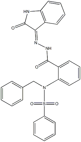 N-benzyl-N-(2-{[2-(2-oxo-1,2-dihydro-3H-indol-3-ylidene)hydrazino]carbonyl}phenyl)benzenesulfonamide 구조식 이미지