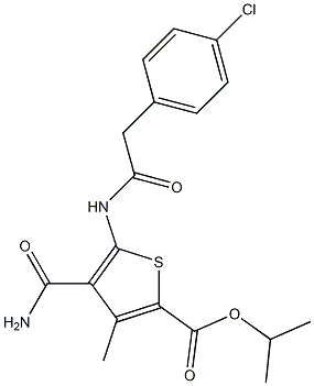 isopropyl 4-(aminocarbonyl)-5-{[(4-chlorophenyl)acetyl]amino}-3-methylthiophene-2-carboxylate Structure