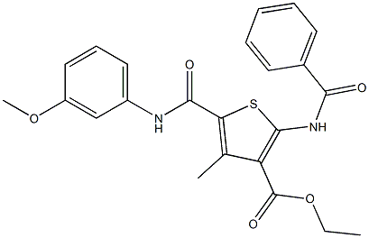 ethyl 2-(benzoylamino)-5-[(3-methoxyanilino)carbonyl]-4-methyl-3-thiophenecarboxylate Structure