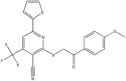 2-{[2-(4-methoxyphenyl)-2-oxoethyl]sulfanyl}-6-(2-thienyl)-4-(trifluoromethyl)nicotinonitrile Structure