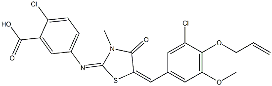 5-({5-[4-(allyloxy)-3-chloro-5-methoxybenzylidene]-3-methyl-4-oxo-1,3-thiazolidin-2-ylidene}amino)-2-chlorobenzoic acid Structure