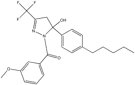 1-(3-methoxybenzoyl)-5-(4-pentylphenyl)-3-(trifluoromethyl)-4,5-dihydro-1H-pyrazol-5-ol 구조식 이미지
