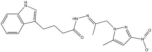 N'-(2-{3-nitro-5-methyl-1H-pyrazol-1-yl}-1-methylethylidene)-4-(1H-indol-3-yl)butanohydrazide Structure