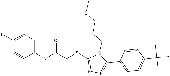 2-{[5-(4-tert-butylphenyl)-4-(3-methoxypropyl)-4H-1,2,4-triazol-3-yl]sulfanyl}-N-(4-fluorophenyl)acetamide 구조식 이미지