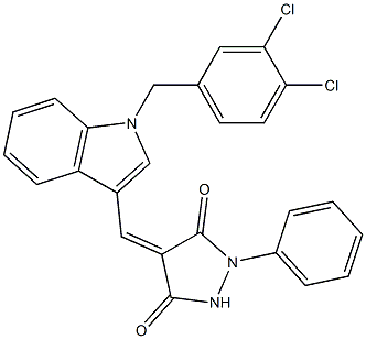 4-{[1-(3,4-dichlorobenzyl)-1H-indol-3-yl]methylene}-1-phenyl-3,5-pyrazolidinedione 구조식 이미지