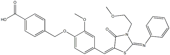 4-[(2-methoxy-4-{[3-(2-methoxyethyl)-4-oxo-2-(phenylimino)-1,3-thiazolidin-5-ylidene]methyl}phenoxy)methyl]benzoic acid Structure