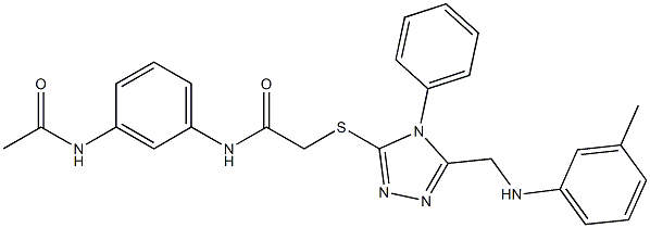 N-[3-(acetylamino)phenyl]-2-{[4-phenyl-5-(3-toluidinomethyl)-4H-1,2,4-triazol-3-yl]sulfanyl}acetamide 구조식 이미지