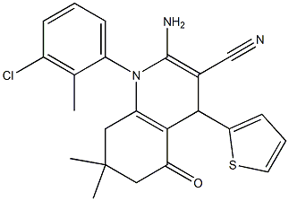 2-amino-1-(3-chloro-2-methylphenyl)-7,7-dimethyl-5-oxo-4-(2-thienyl)-1,4,5,6,7,8-hexahydro-3-quinolinecarbonitrile 구조식 이미지