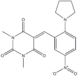 5-[5-nitro-2-(1-pyrrolidinyl)benzylidene]-1,3-dimethyl-2,4,6(1H,3H,5H)-pyrimidinetrione 구조식 이미지