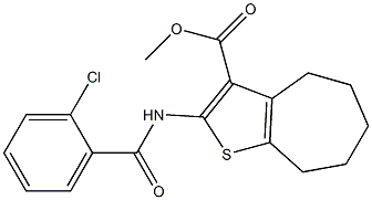 methyl 2-[(2-chlorobenzoyl)amino]-5,6,7,8-tetrahydro-4H-cyclohepta[b]thiophene-3-carboxylate 구조식 이미지