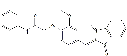 2-{4-[(1,3-dioxo-1,3-dihydro-2H-inden-2-ylidene)methyl]-2-ethoxyphenoxy}-N-phenylacetamide 구조식 이미지