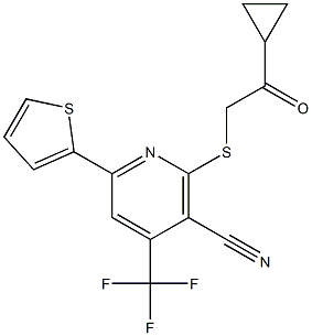 2-[(2-cyclopropyl-2-oxoethyl)sulfanyl]-6-(2-thienyl)-4-(trifluoromethyl)nicotinonitrile Structure