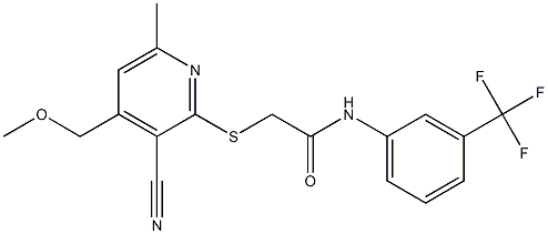 2-{[3-cyano-4-(methoxymethyl)-6-methyl-2-pyridinyl]sulfanyl}-N-[3-(trifluoromethyl)phenyl]acetamide Structure