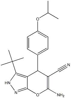 6-amino-3-(1,1-dimethylethyl)-4-{4-[(1-methylethyl)oxy]phenyl}-2,4-dihydropyrano[2,3-c]pyrazole-5-carbonitrile Structure