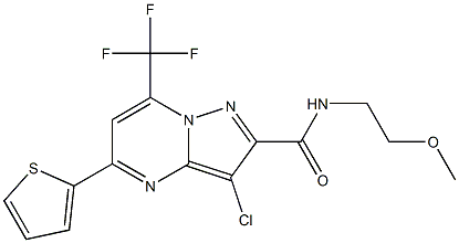 3-chloro-N-(2-methoxyethyl)-5-(2-thienyl)-7-(trifluoromethyl)pyrazolo[1,5-a]pyrimidine-2-carboxamide 구조식 이미지