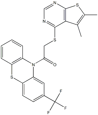 5,6-dimethylthieno[2,3-d]pyrimidin-4-yl 2-oxo-2-[2-(trifluoromethyl)-10H-phenothiazin-10-yl]ethyl sulfide 구조식 이미지