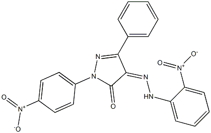 1-(4-nitrophenyl)-3-phenyl-1H-pyrazole-4,5-dione 4-[N-(2-nitrophenyl)hydrazone] 구조식 이미지