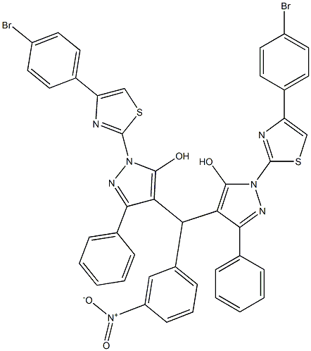 1-[4-(4-bromophenyl)-1,3-thiazol-2-yl]-4-[{1-[4-(4-bromophenyl)-1,3-thiazol-2-yl]-5-hydroxy-3-phenyl-1H-pyrazol-4-yl}(3-nitrophenyl)methyl]-3-phenyl-1H-pyrazol-5-ol Structure