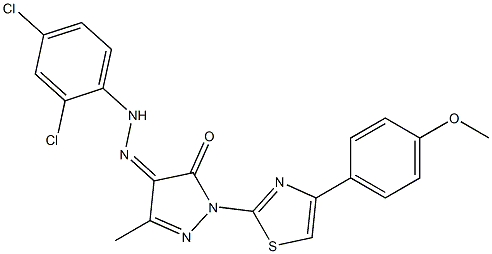 1-[4-(4-methoxyphenyl)-1,3-thiazol-2-yl]-3-methyl-1H-pyrazole-4,5-dione 4-[N-(2,4-dichlorophenyl)hydrazone] Structure