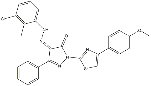 1-[4-(4-methoxyphenyl)-1,3-thiazol-2-yl]-3-phenyl-1H-pyrazole-4,5-dione 4-[N-(3-chloro-2-methylphenyl)hydrazone] 구조식 이미지