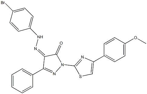 1-[4-(4-methoxyphenyl)-1,3-thiazol-2-yl]-3-phenyl-1H-pyrazole-4,5-dione 4-[N-(4-bromophenyl)hydrazone] Structure