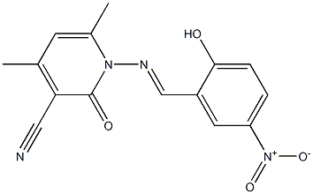 1-{[(E)-(2-hydroxy-5-nitrophenyl)methylidene]amino}-4,6-dimethyl-2-oxo-1,2-dihydro-3-pyridinecarbonitrile 구조식 이미지