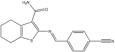 2-{[(E)-(4-cyanophenyl)methylidene]amino}-4,5,6,7-tetrahydro-1-benzothiophene-3-carboxamide 구조식 이미지