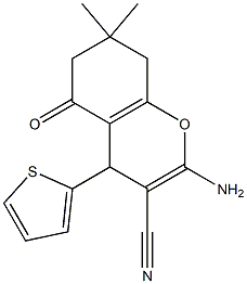 2-amino-7,7-dimethyl-5-oxo-4-(2-thienyl)-5,6,7,8-tetrahydro-4H-chromene-3-carbonitrile Structure