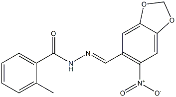 2-methyl-N'-[(E)-(6-nitro-1,3-benzodioxol-5-yl)methylidene]benzohydrazide 구조식 이미지