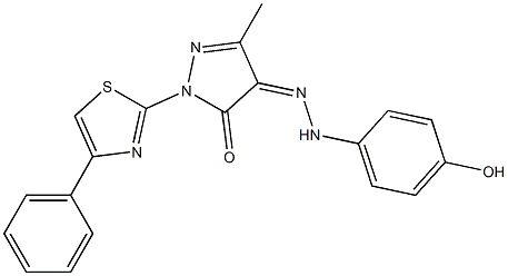 3-methyl-1-(4-phenyl-1,3-thiazol-2-yl)-1H-pyrazole-4,5-dione 4-[N-(4-hydroxyphenyl)hydrazone] 구조식 이미지