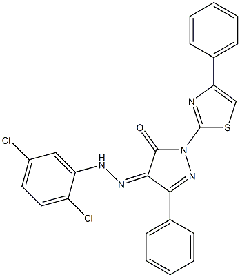 3-phenyl-1-(4-phenyl-1,3-thiazol-2-yl)-1H-pyrazole-4,5-dione 4-[N-(2,5-dichlorophenyl)hydrazone] 구조식 이미지