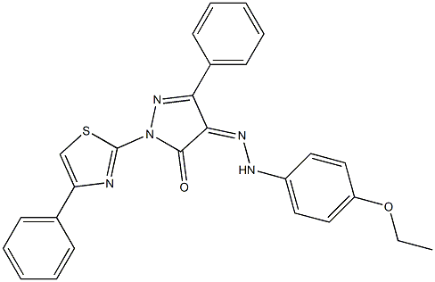 3-phenyl-1-(4-phenyl-1,3-thiazol-2-yl)-1H-pyrazole-4,5-dione 4-[N-(4-ethoxyphenyl)hydrazone] 구조식 이미지