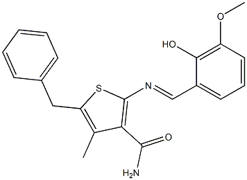 5-benzyl-2-{[(E)-(2-hydroxy-3-methoxyphenyl)methylidene]amino}-4-methyl-3-thiophenecarboxamide 구조식 이미지