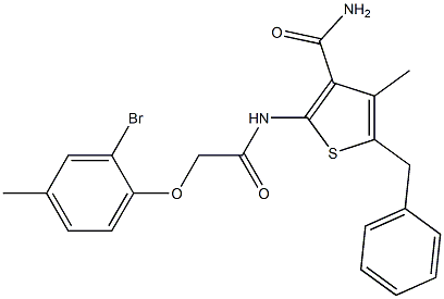 5-benzyl-2-{[2-(2-bromo-4-methylphenoxy)acetyl]amino}-4-methyl-3-thiophenecarboxamide 구조식 이미지