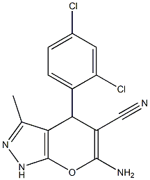 6-amino-4-(2,4-dichlorophenyl)-3-methyl-1,4-dihydropyrano[2,3-c]pyrazole-5-carbonitrile 구조식 이미지