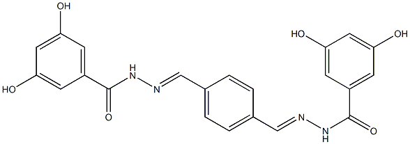 N'-[(E)-(4-{[(E)-2-(3,5-dihydroxybenzoyl)hydrazono]methyl}phenyl)methylidene]-3,5-dihydroxybenzohydrazide 구조식 이미지