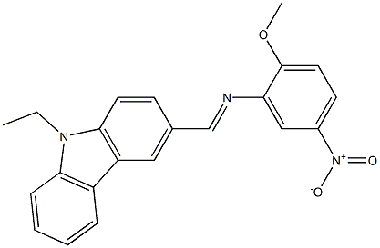 N-[(E)-(9-ethyl-9H-carbazol-3-yl)methylidene]-N-(2-methoxy-5-nitrophenyl)amine 구조식 이미지